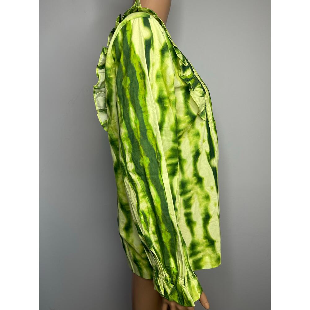 Anthropologie Samant Chauhan Emillia Ruffle Tie-Dye Blouse Size XS Green Boho - Picture 6 of 13